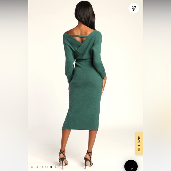 Lulu’s Fall into Fashion Dark Green Dolman Sleeve Sweater Midi Dress XS - Picture 4 of 6